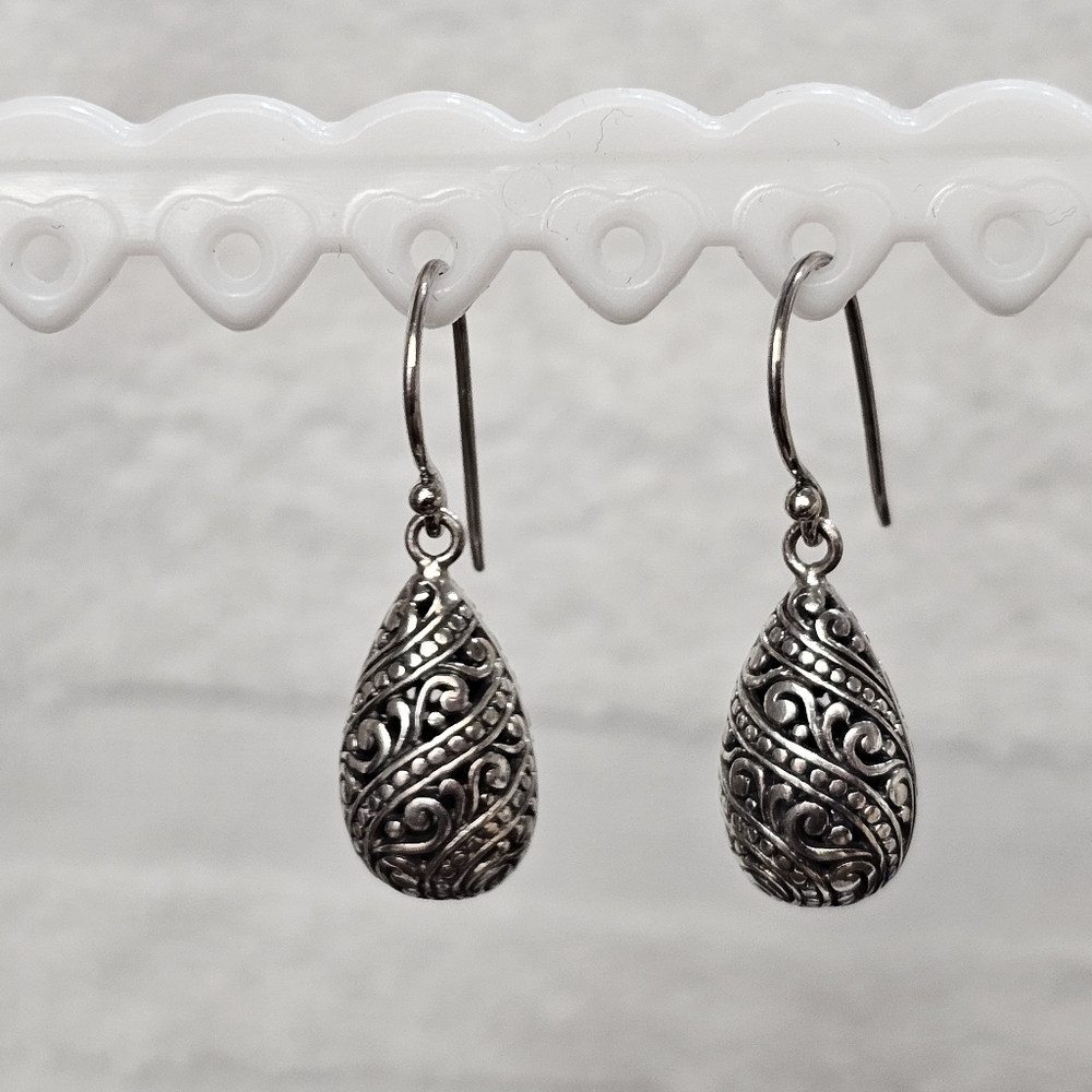 ATI Teardrop 925 Silver Filigree Drop Earrings Bali - Picture 11 of 16